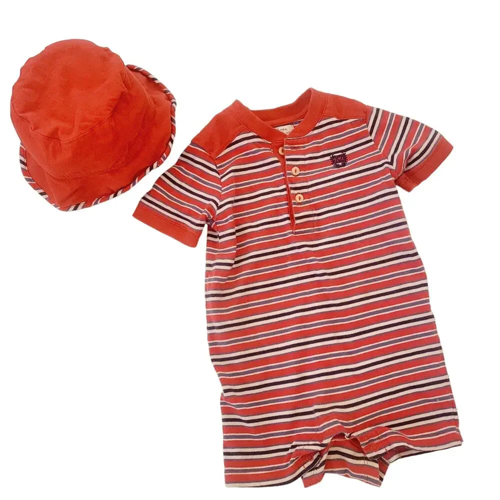Chaps 9M cotton striped romper and hat